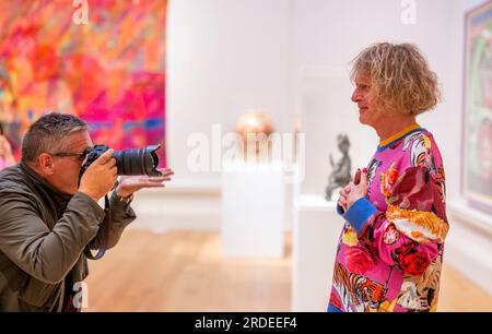 Royal Scottish Academy, National Galleries of, UK. 20th July, 2023. Edinburgh. Sir Grayson Perry, pictured as his Smash Hits exhibition launches at the Royal Scottish Academy at the Mound in Edinburgh, Scotland. The biggest ever exhibition of Sir Grayson Perry's work, covering his 40-year career. Picture Credit: phil wilkinson/Alamy Live News Stock Photo