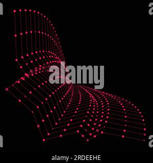 Wavy grid made of connected dots with signs Stock Vector