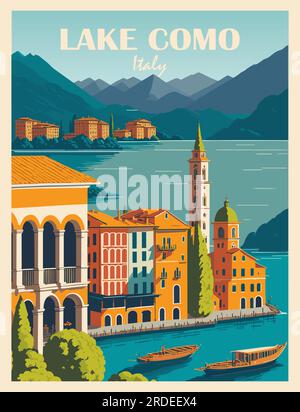Italy Travel Destination Poster in retro style. Stock Vector