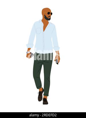 Bald bearded man in smart casual outfit vector. Stock Vector