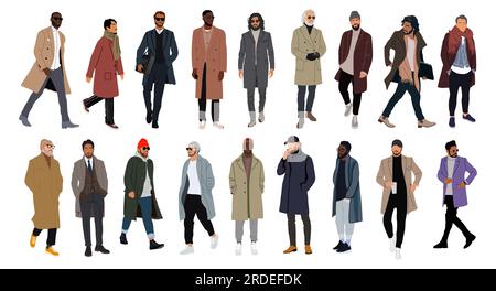 Set of diverse men wearing coats vector isolated Stock Vector Image ...