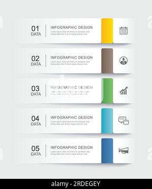 5 data infographics tab paper index template. Vector illustration business abstract background. Stock Vector