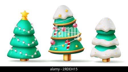 Christmas pine tree vector set design. Christmas pine tree collection for holiday xmas and new year decoration. Vector illustration winter snow fir Stock Vector