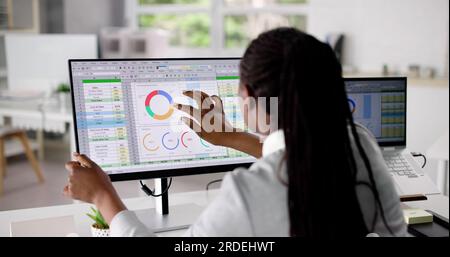 Analyst Working With Spreadsheet Business Data On Computer Stock Photo