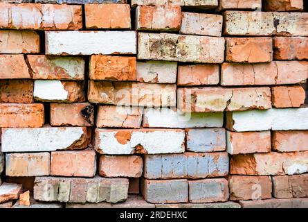 Beautiful texture old brick from big wall block, natural structure close up, photography consisting of texture old brick out large wall block, decorat Stock Photo