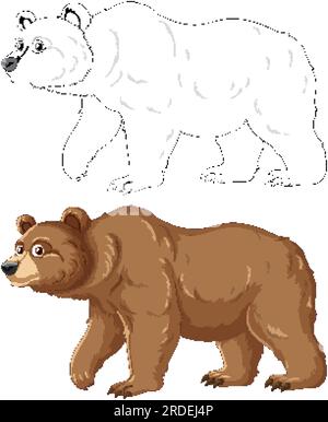 Outline of a grizzly bear cartoon for colouring pages, isolated on ...