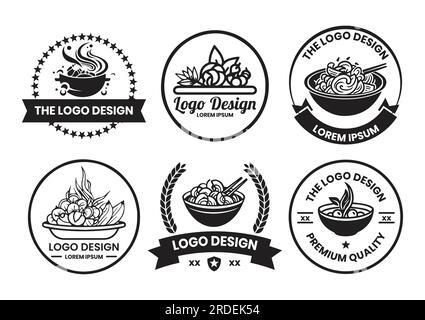 Thai restaurant logo in flat line art style isolated on background Stock Vector