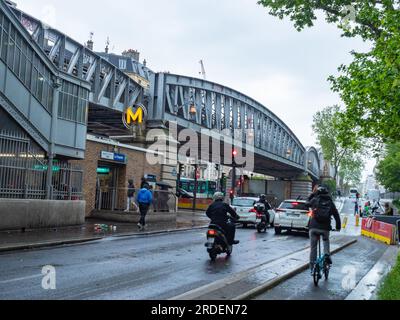 Paris, France - May 12th 2023: Station La Chapelle of the elevated metro line with historic steel bridges Stock Photo