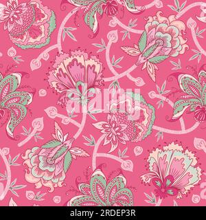 Fantasy flowers seamless pattern. Indian floral style. Chintz fabric, retro, vintage. Stock Vector