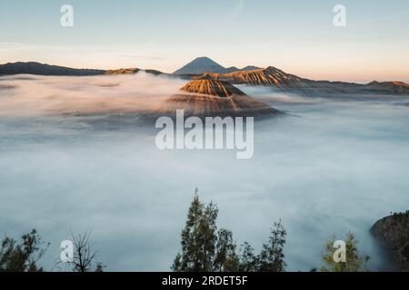 Gunung Bromo or Bromo Mountain is covered by clouds in the morning Stock Photo