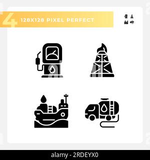 Energy sector black glyph icons set on white space Stock Vector