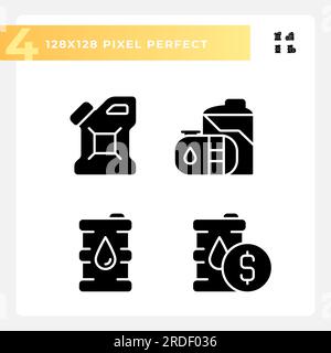 Fuel storage black glyph icons set on white space Stock Vector