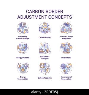 Editable icons for carbon border adjustment concepts Stock Vector