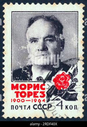 Maurice Thorez (1900 – 1964). Stamp issued in the USSR in 1964. Maurice Thorez was a French politician and longtime leader of the French Communist Party (PCF) from 1930 until his death. He also served as Deputy Prime Minister of France from 1946 to 1947. Stock Photo