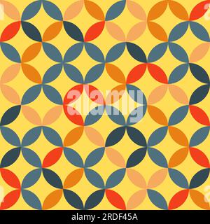 Cool overlapping circles seamless texture. 1950s ovals and circles vector geometric fashion pattern. Colorful fashion print. Stock Vector