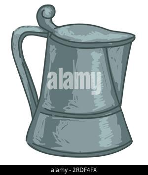 Ancient metal jug with handle and lid cap vector Stock Vector