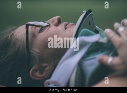 Young Woman with Ehlers Danlos Syndrome in Neck Brace Stock Photo