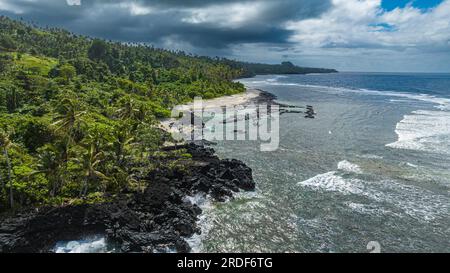 Aerial of the volcanic south coast, Taveuni, Fiji, South Pacific, Oceania Stock Photo