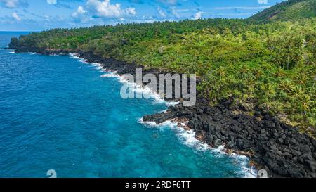 Aerial of the volcanic south coast, Taveuni, Fiji, South Pacific Stock Photo