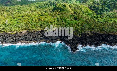 Aerial of the volcanic south coast, Taveuni, Fiji, South Pacific Stock Photo