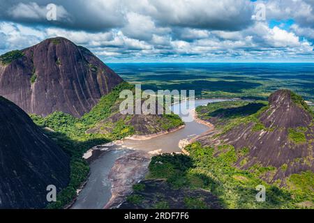 Colombia Granitic Rocks Aerial of the huge granite hills, Cerros de Mavecure, Eastern Colombia ...
