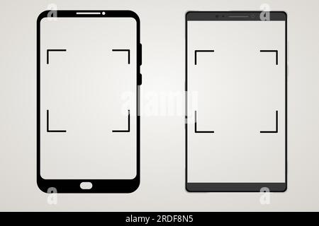 Cell phone, smartphone screen frame front view modern gadget mock up template isolated on white background. Vector illustration Stock Vector