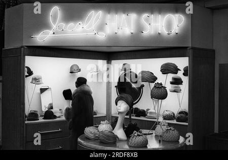 Jacoll Hat Shop, boutique within the department store Derry and Toms  in Kensington High Street. London, England circa  1968. 1960s UK HOMER SYKES Stock Photo