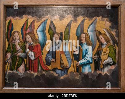 Hans Memling painting 'Music making angels', Old Masters museum, Royal Museum of Fine Arts, Antwerp, Belgium Stock Photo