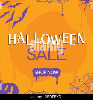 Halloween Sale website square banner template. Summer Sale tag. Sale promotional material vector illustration. Stock Vector