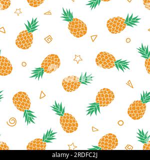 Pineapple seamless pattern. Vector repeat pattern illustration background. Stock Vector