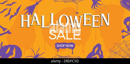 Halloween Sale website banner template. Summer Sale tag. Sale promotional material vector illustration. Stock Vector