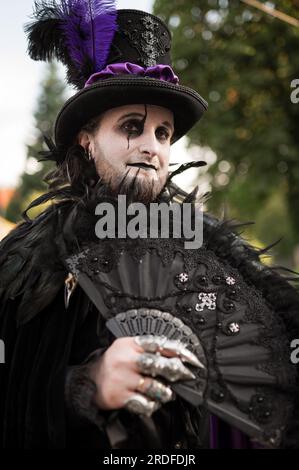 BOLKOW, POLAND - JULY 14, 2023: An unidentified participant of the Castle Party on the street in town. Castle Party is a dark independent festival. Stock Photo
