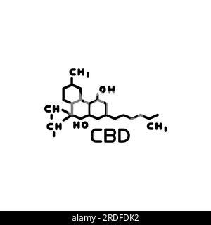 CBD hemp drug molecule black line icon. Cannabidiol. Skeletal formula. Stock Vector