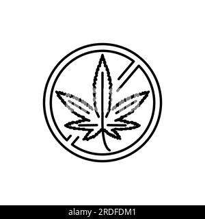 Ban leaf marijuana black line icon. Narcotic addiction. Stop cannabis sign. Stock Vector