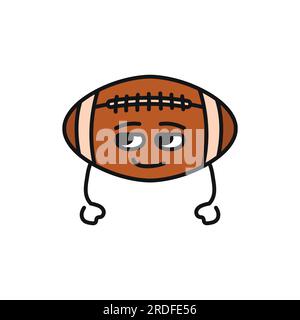 Funny cute happy american football ball black line icon. Kawaii character illustration Stock Vector