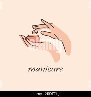 Hands care color line illustration. Beauty industry. Stock Vector