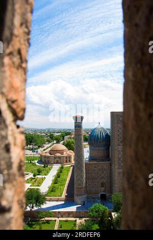 Shir Dor Medrese and Charsu Market Hall, view from minaret, Rigestan, Samarkand, Uzbekistan, Sherdor Medrese, Lion's Gate, Islamic College, Koranic Stock Photo