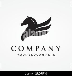 Logo design of a simple Pegasus or winged horse with a creative idea. Stock Vector