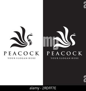 Creative peacock bird and peacock feather logo design-Vector illustration. Stock Vector