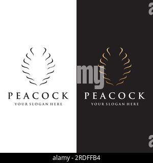 Creative peacock bird and peacock feather logo design-Vector illustration. Stock Vector