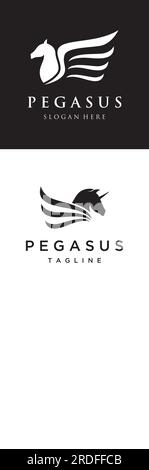 Logo design of a simple Pegasus or winged horse with a creative idea. Stock Vector