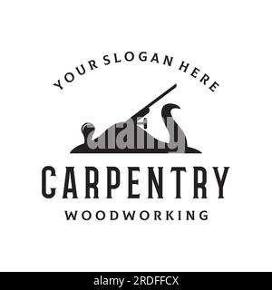 Woodworking Jack Plane Carpentry logo design retro vintage style. Stock Vector