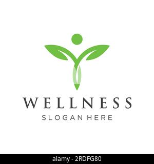 Wellness natural abstract logo design with unique natural person and leaf concept with creative idea.Logo for business, health, meditation, relaxation Stock Vector