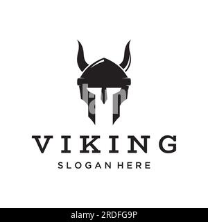 Viking warrior helmet logo with simple horned helmet. Stock Vector