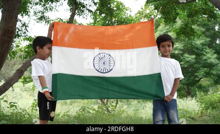 Indian child celebrating Independence or Republic day of India Stock ...