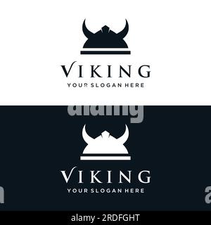 Viking warrior helmet logo with simple horned helmet. Stock Vector