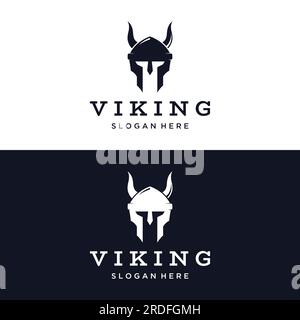 Viking warrior helmet logo with simple horned helmet. Stock Vector
