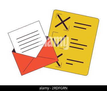 Email and checklist flat line color isolated vector objects Stock Vector