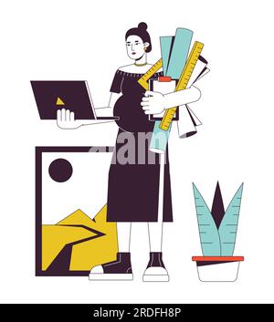 Attractive pregnant woman flat line concept vector spot illustration Stock Vector