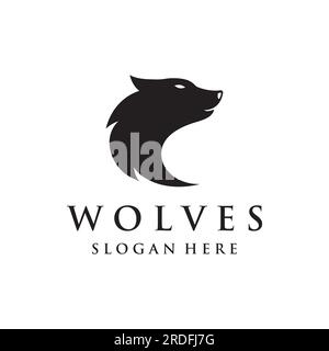 Night wolf abstract Logo design simple isolated background.Vector illustration. Stock Vector